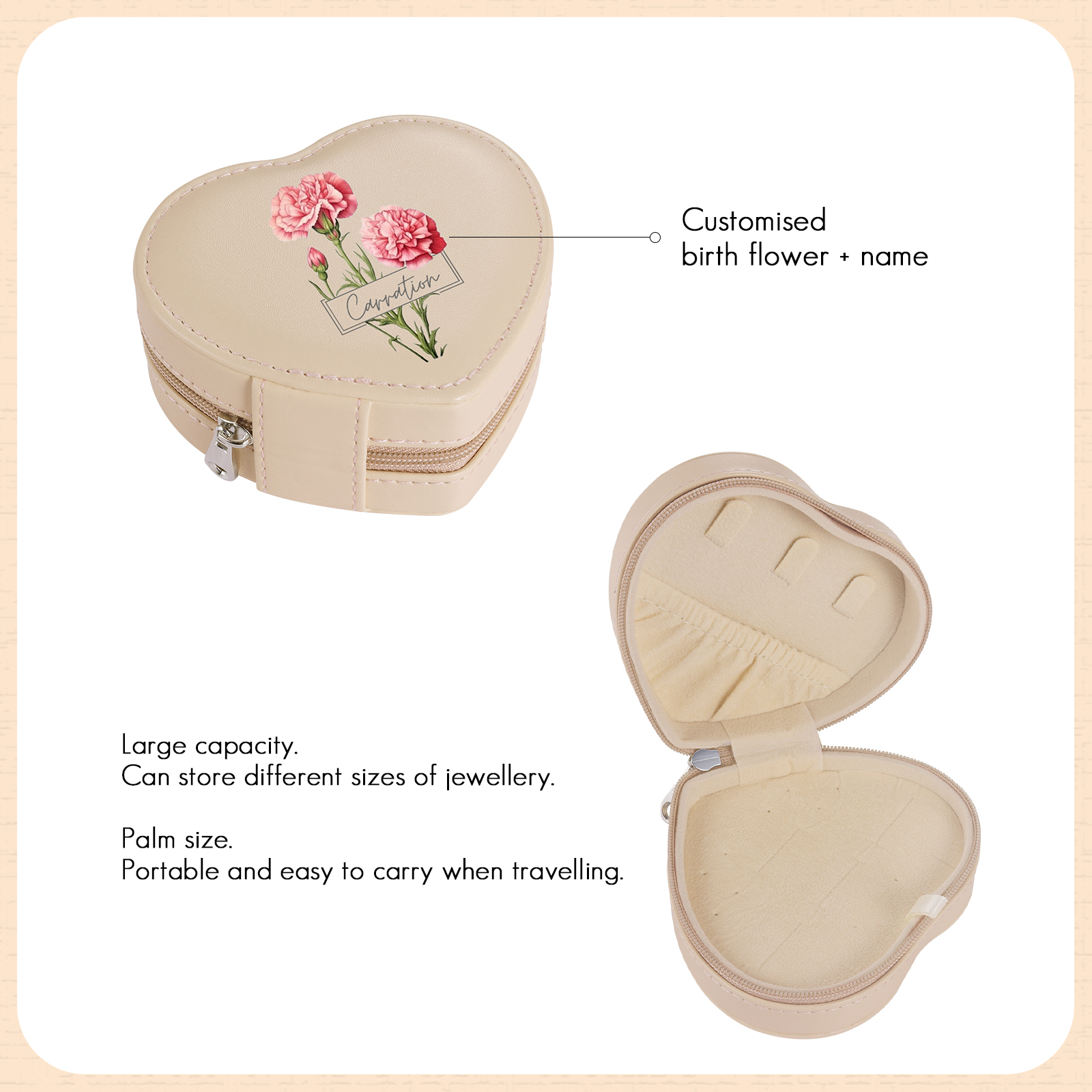 Personalised Jewelry Box – Custom Name & Birth Flower Pink & White Elegant Keepsake Case | Jessemade