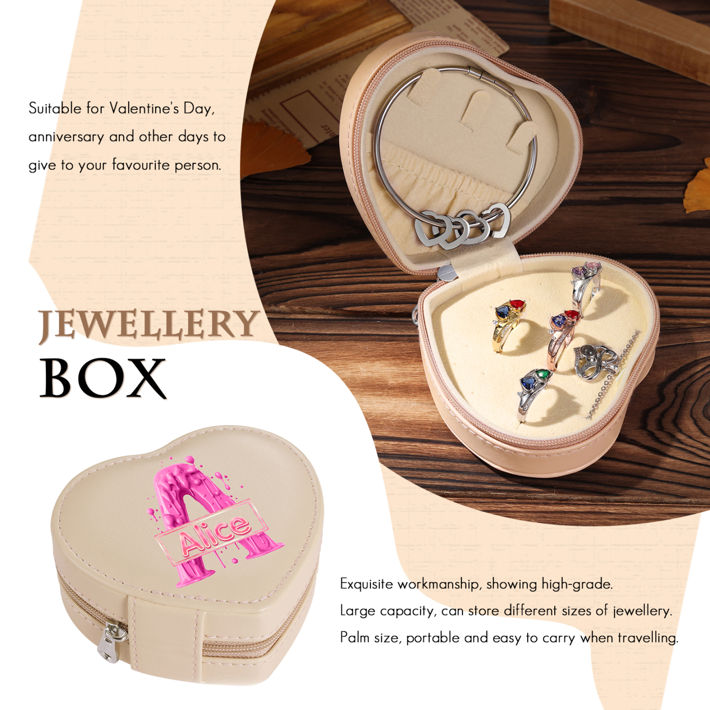 Personalised Jewelry Box – Custom Name & Letter with Pink & White Elegant Keepsake Case | Jessemade