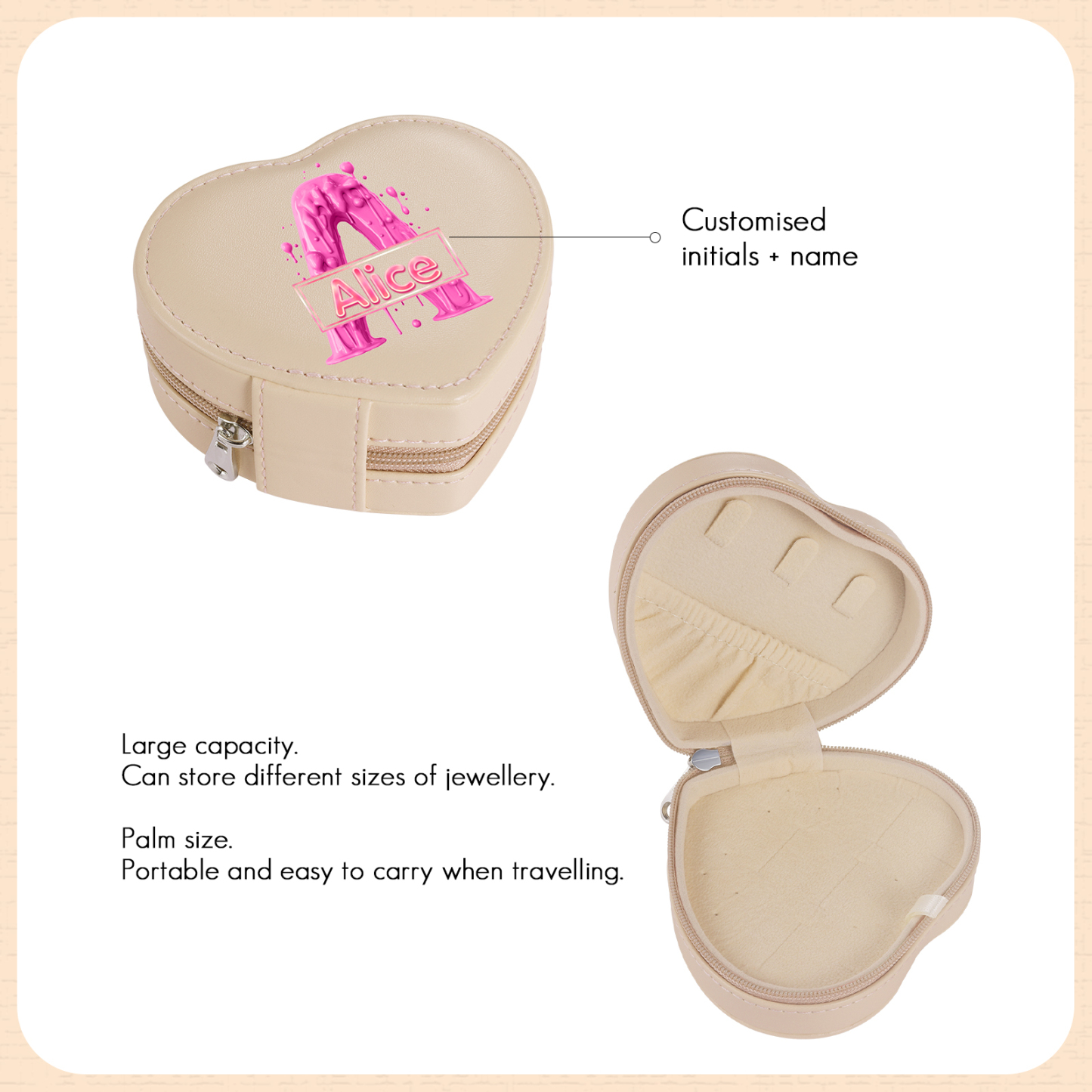 Personalised Jewelry Box – Custom Name & Letter with Pink & White Elegant Keepsake Case | Jessemade