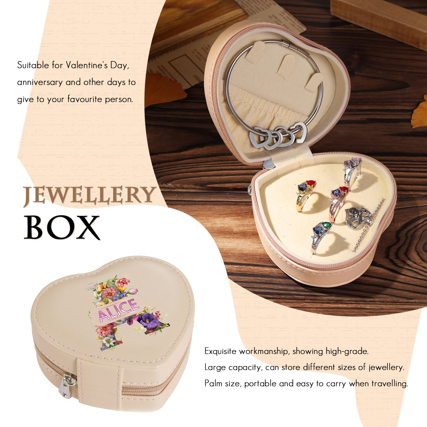 Personalised Jewelry Box – Custom Name & Letter with White & Pink Elegant Keepsake Case | Jessemade