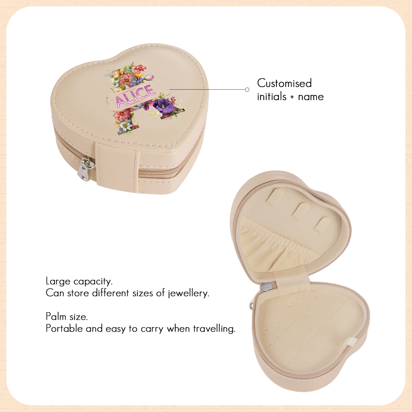 Personalised Jewelry Box – Custom Name & Letter with White & Pink Elegant Keepsake Case | Jessemade