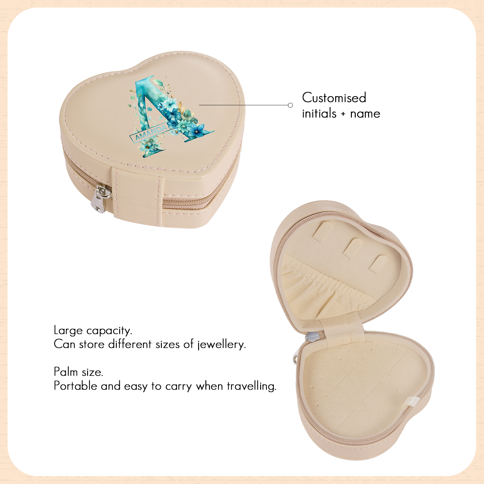 Personalised Jewelry Box – Custom Name & Letter with Pink & White Elegant Keepsake Case for Her | Jessemade