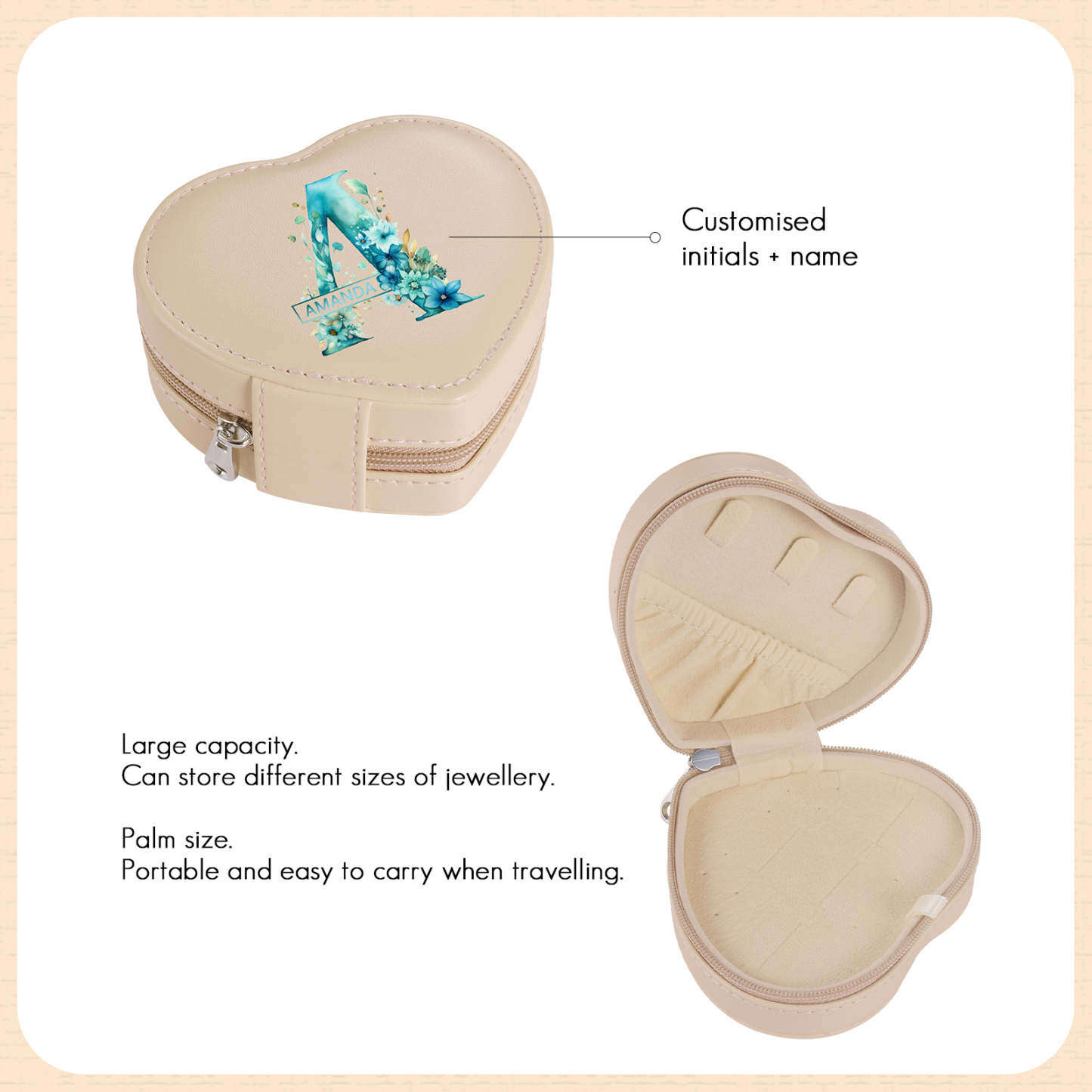 Personalised Jewelry Box – Custom Name & Letter with Pink & White Elegant Keepsake Case for Her | Jessemade