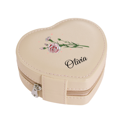 Personalised Jewelry Box – Custom Name & Birth Flower White & Pink Elegant Keepsake Case | Jessemade