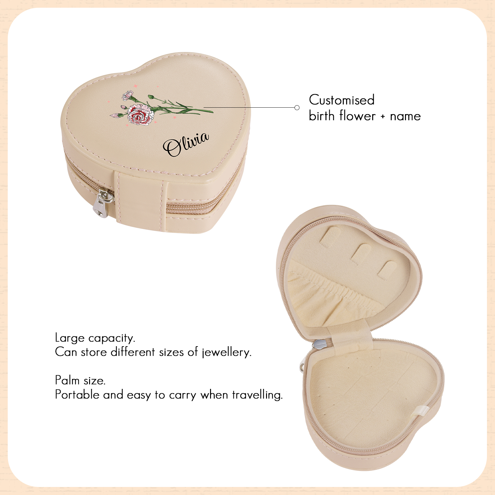 Personalised Jewelry Box – Custom Name & Birth Flower White & Pink Elegant Keepsake Case | Jessemade