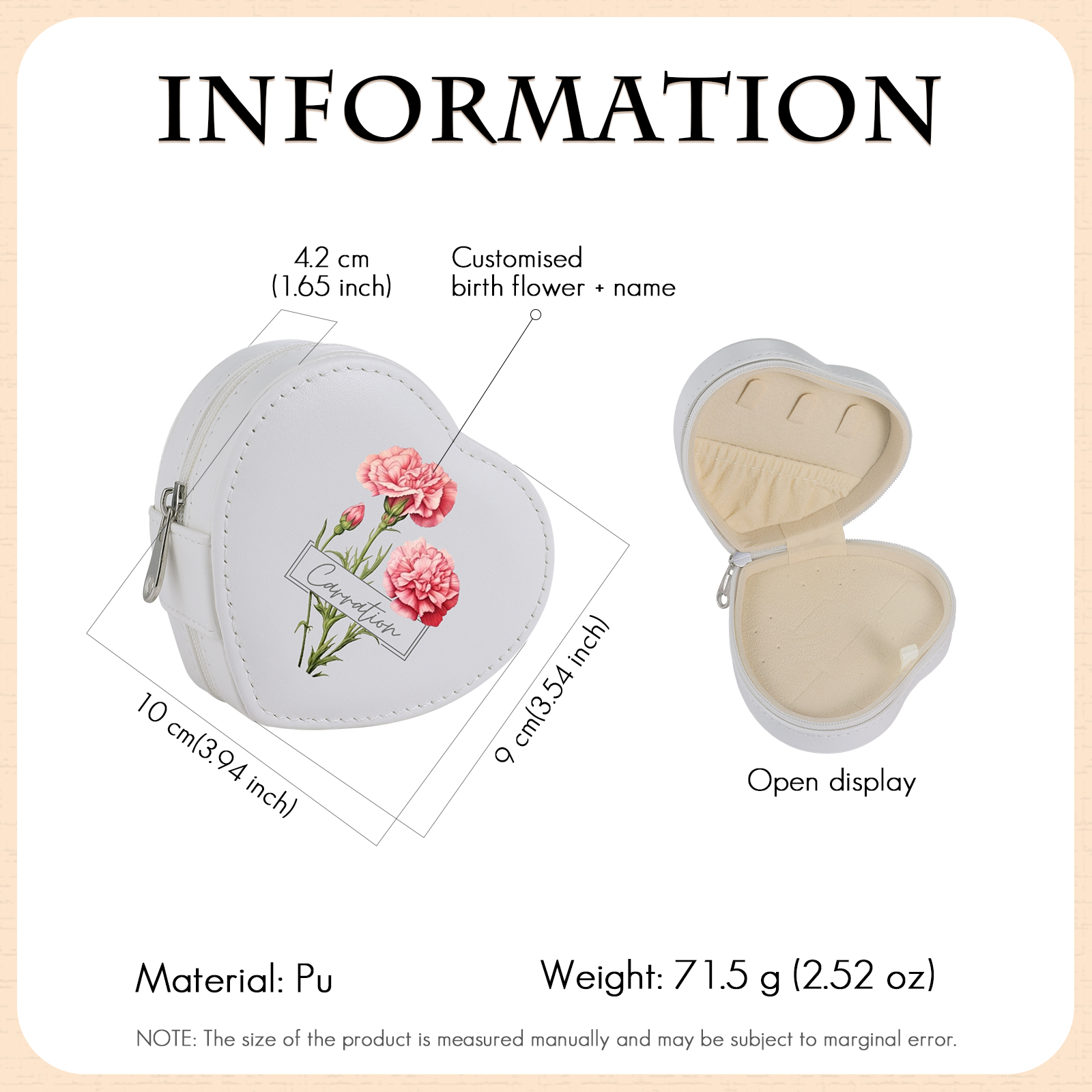 Personalised Jewelry Box – Custom Name & Birth Flower Pink & White Elegant Keepsake Case | Jessemade