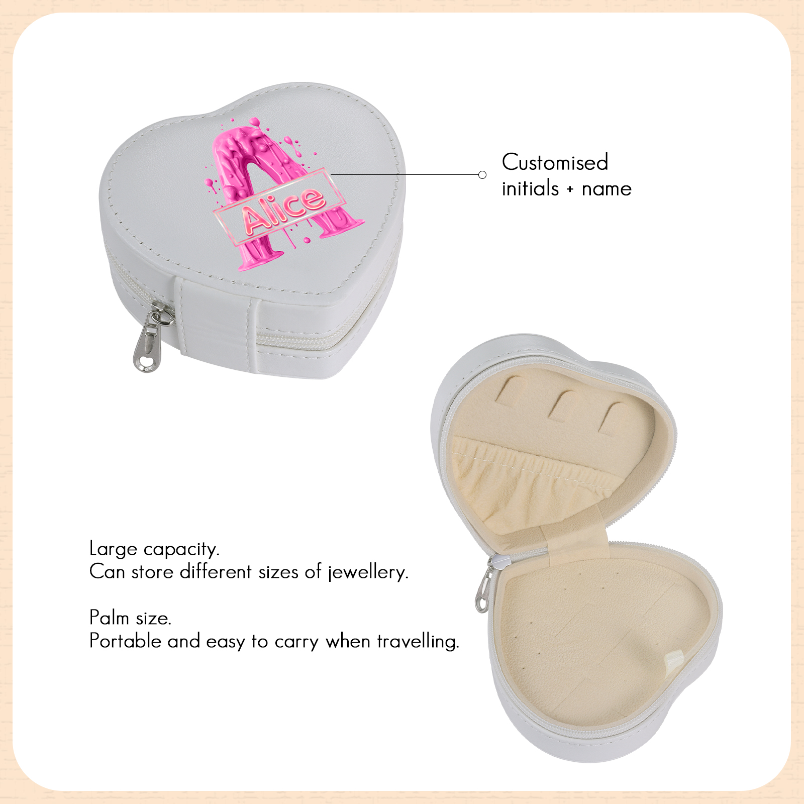Personalised Jewelry Box – Custom Name & Letter with Pink & White Elegant Keepsake Case | Jessemade