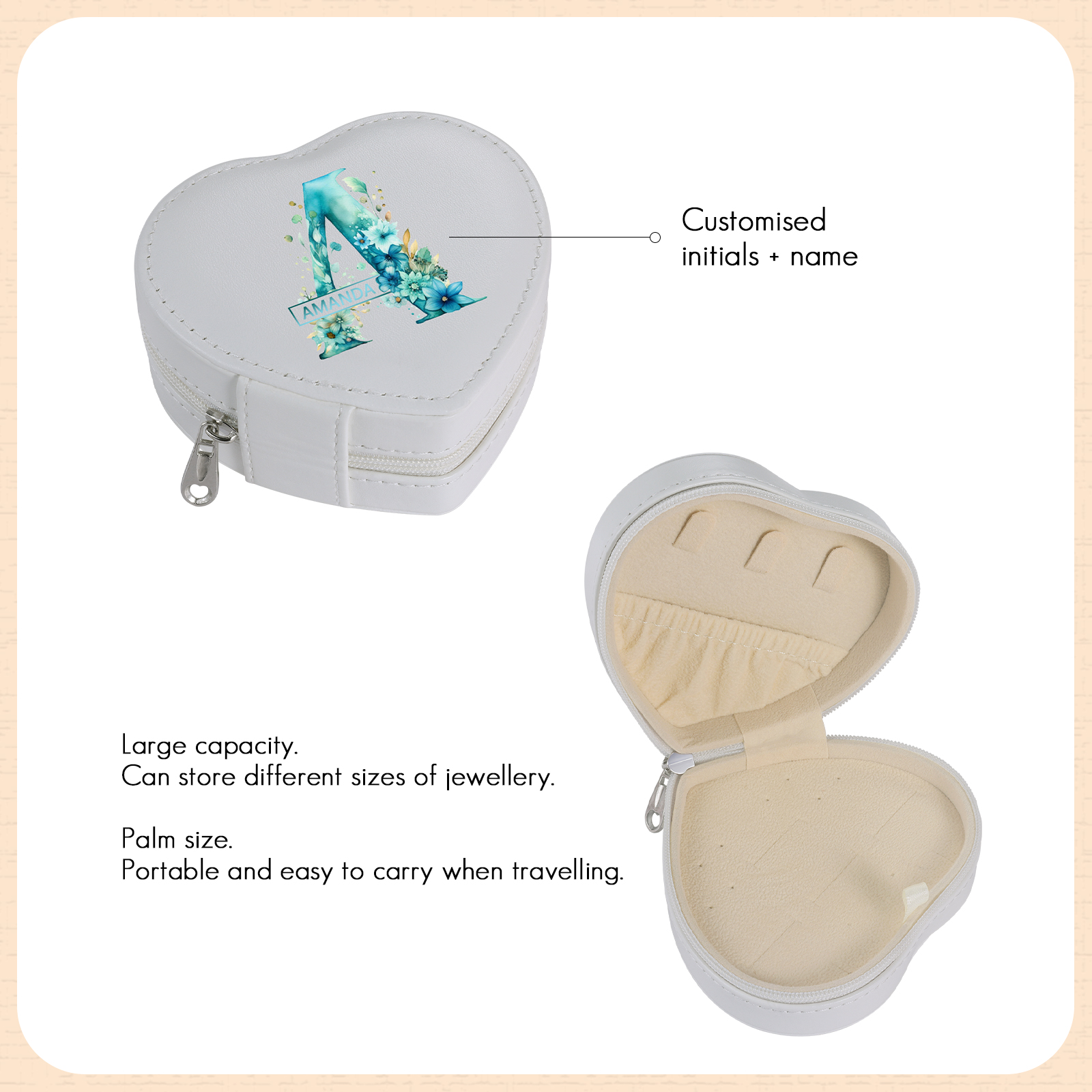 Personalised Jewelry Box – Custom Name & Letter with Pink & White Elegant Keepsake Case for Her | Jessemade