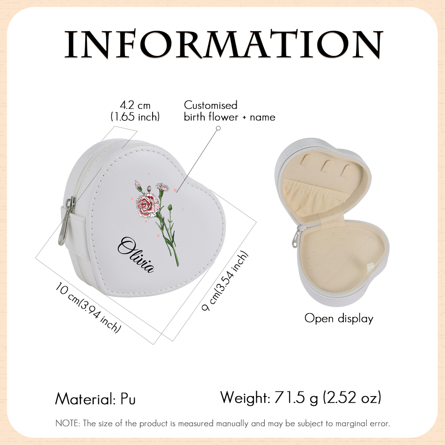 Personalised Jewelry Box – Custom Name & Birth Flower White & Pink Elegant Keepsake Case | Jessemade