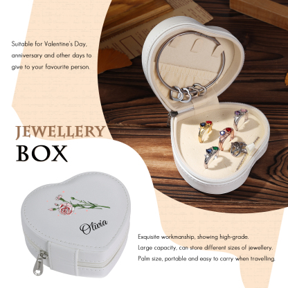 Personalised Jewelry Box – Custom Name & Birth Flower White & Pink Elegant Keepsake Case | Jessemade