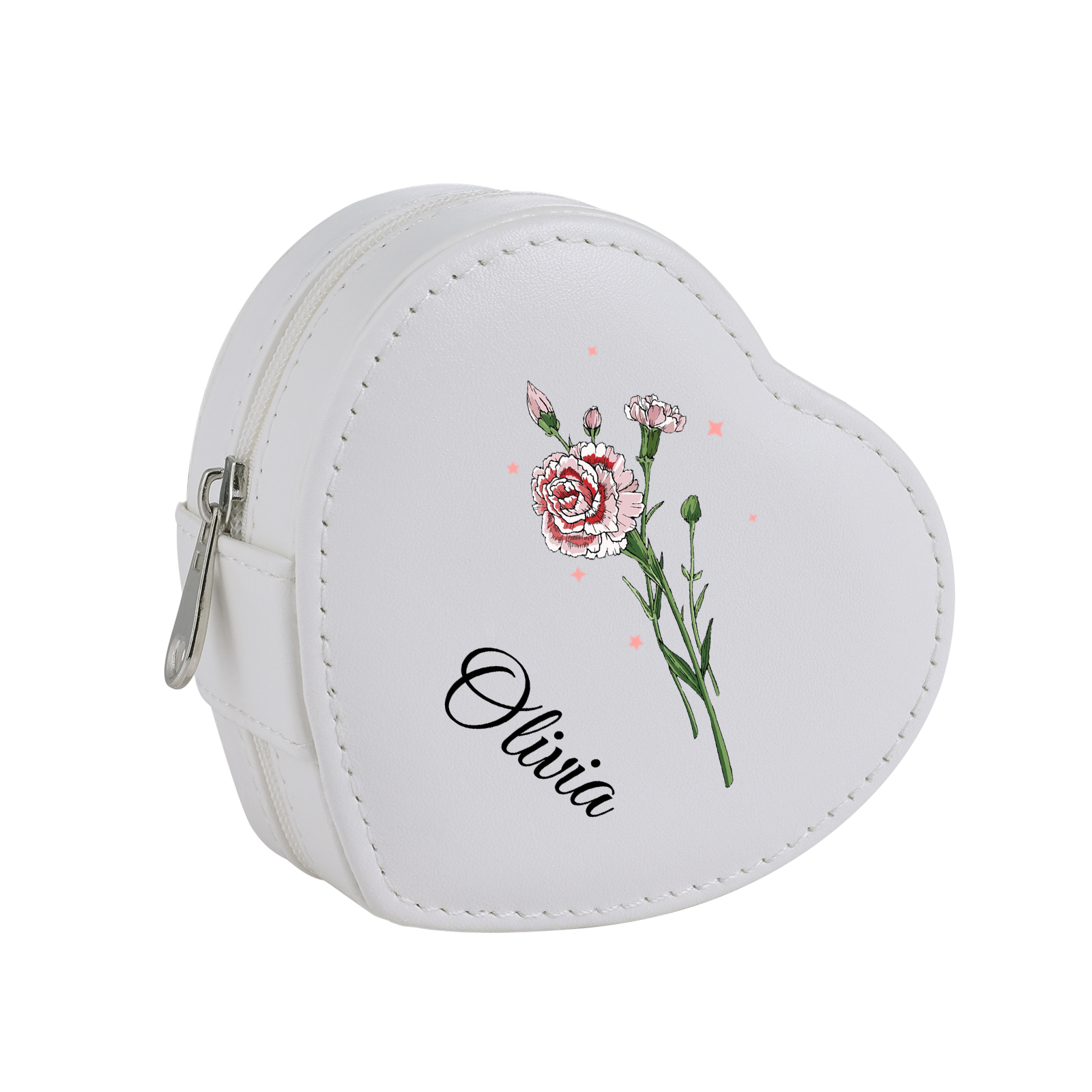 Personalised Jewelry Box – Custom Name & Birth Flower White & Pink Elegant Keepsake Case | Jessemade