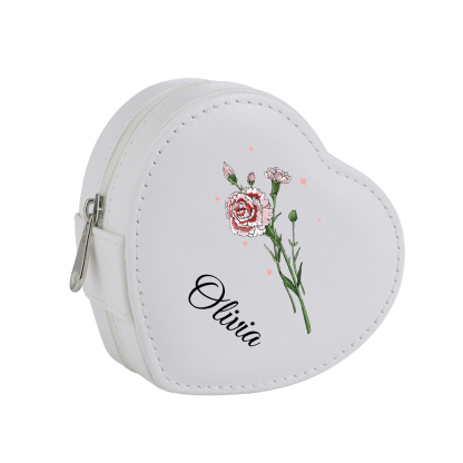 Personalised Jewelry Box – Custom Name & Birth Flower White & Pink Elegant Keepsake Case | Jessemade