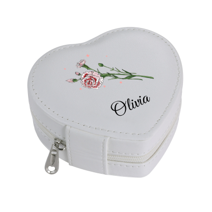 Personalised Jewelry Box – Custom Name & Birth Flower White & Pink Elegant Keepsake Case | Jessemade