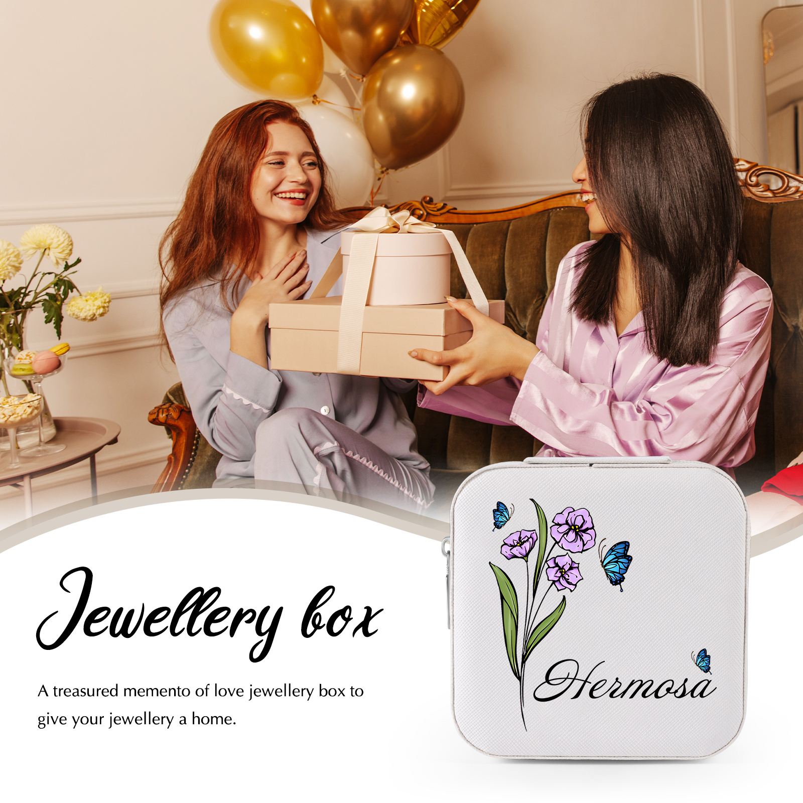 Square Jewelry Storage Photo Box-Personalised 1 Name Customized Birthflower Storage Box In Various Colors