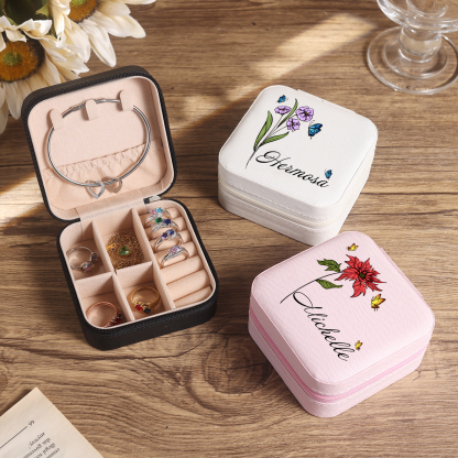 Square Jewelry Storage Photo Box-Personalised 1 Name Customized Birthflower Storage Box In Various Colors