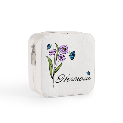 Square Jewelry Storage Photo Box-Personalised 1 Name Customized Birthflower Storage Box In Various Colors