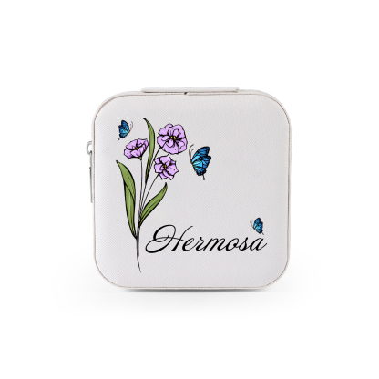Square Jewelry Storage Photo Box-Personalised 1 Name Customized Birthflower Storage Box In Various Colors