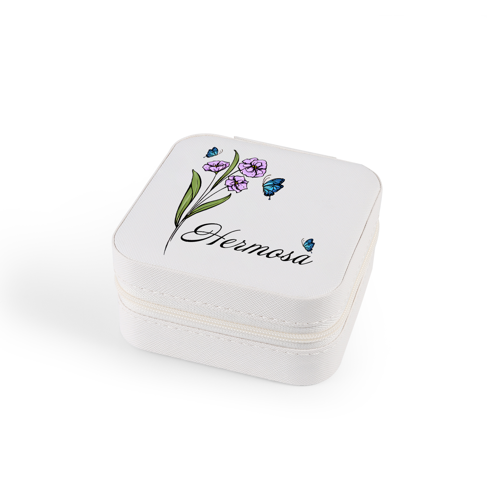 Square Jewelry Storage Photo Box-Personalised 1 Name Customized Birthflower Storage Box In Various Colors