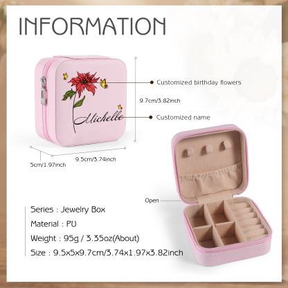 Square Jewelry Storage Photo Box-Personalised 1 Name Customized Birthflower Storage Box In Various Colors