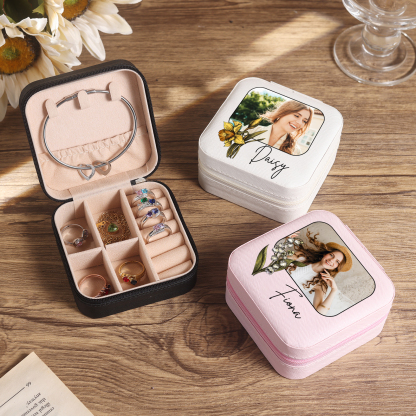 Square Jewelry Storage Photo Box-Personalised 1 Name Customized Birthflower Storage Box In Various Colors