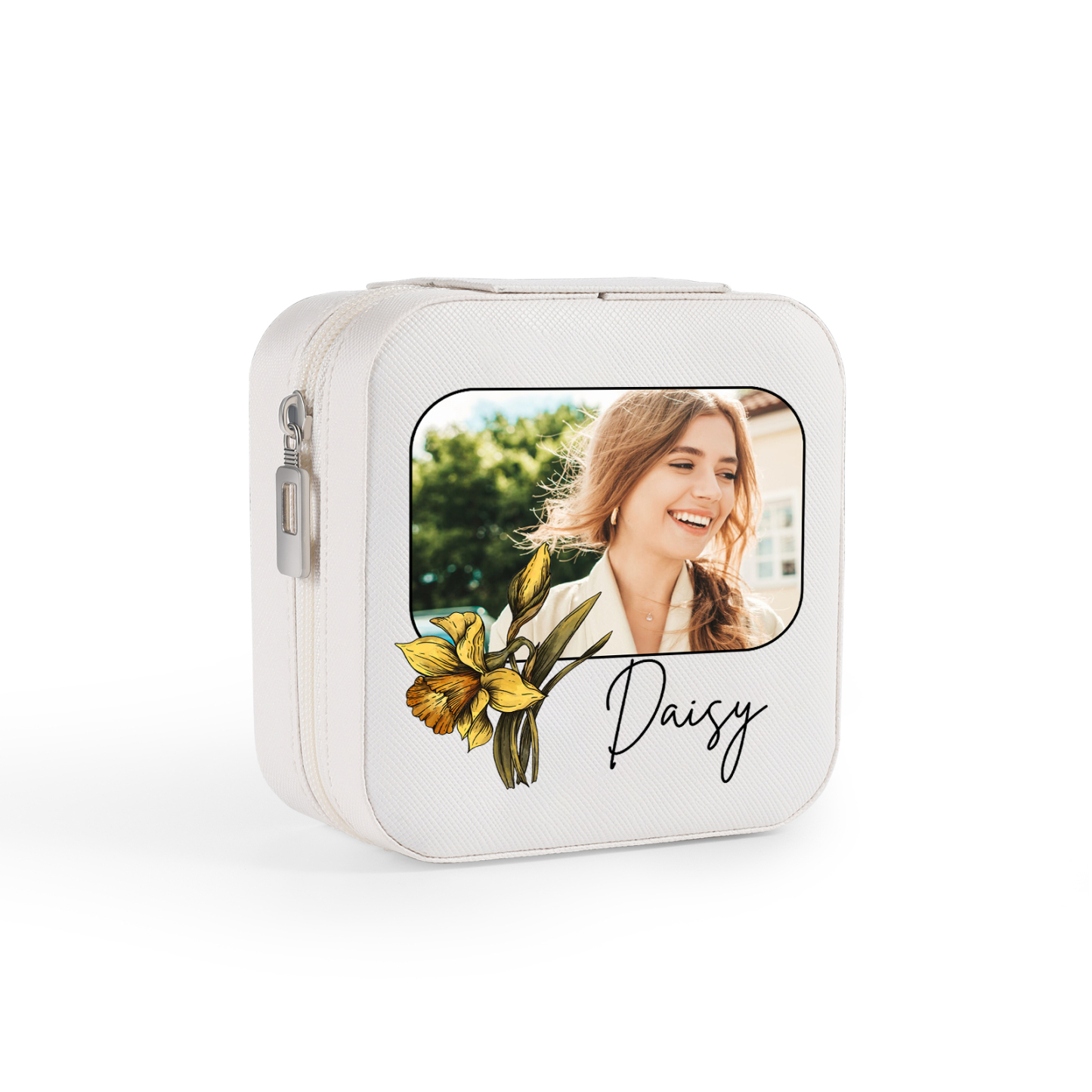 Square Jewelry Storage Photo Box-Personalised 1 Name Customized Birthflower Storage Box In Various Colors