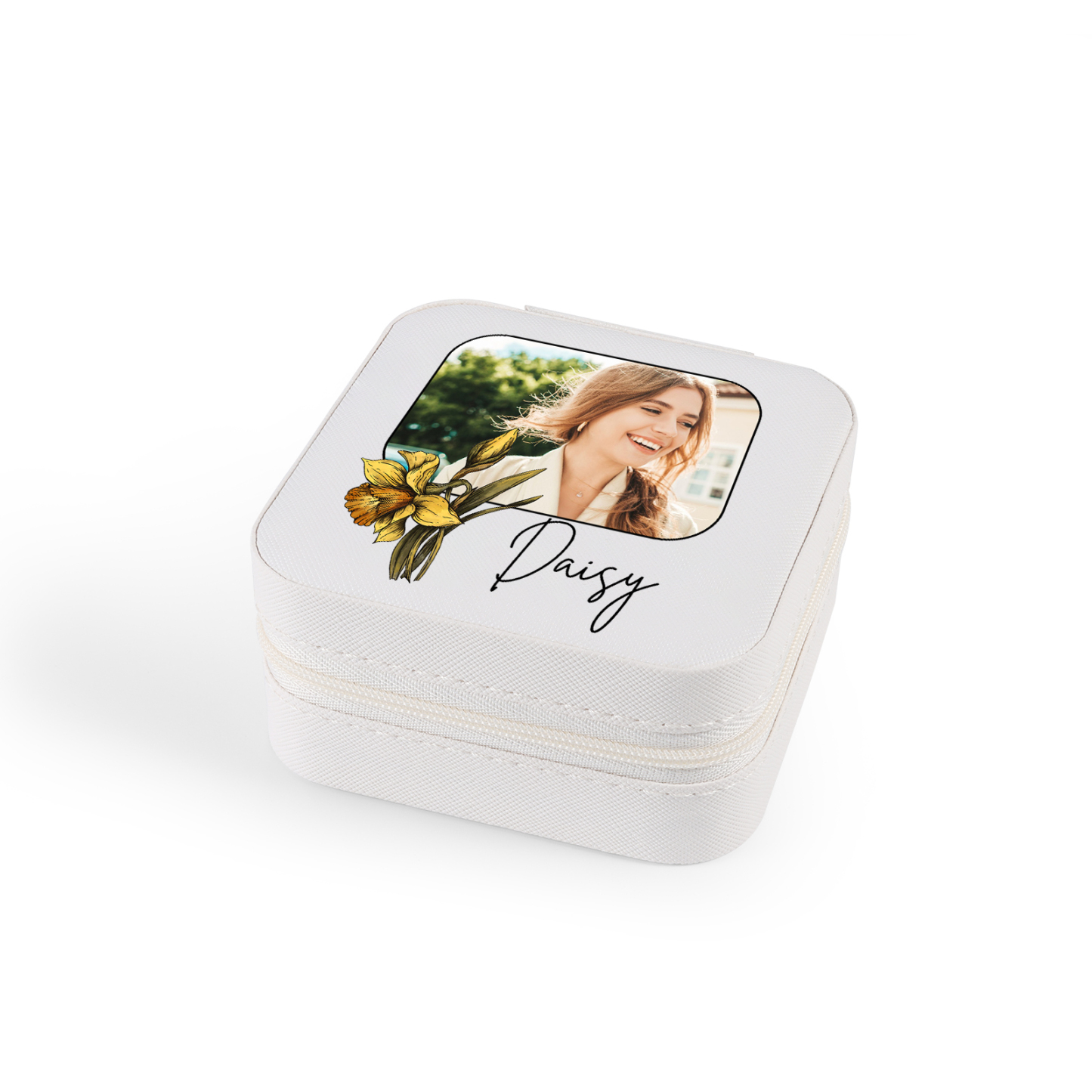 Square Jewelry Storage Photo Box-Personalised 1 Name Customized Birthflower Storage Box In Various Colors
