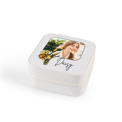 Square Jewelry Storage Photo Box-Personalised 1 Name Customized Birthflower Storage Box In Various Colors