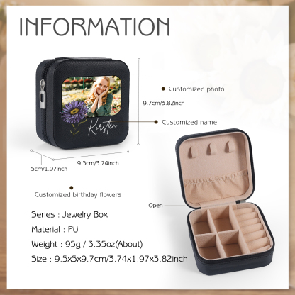 Square Jewelry Storage Photo Box-Personalised 1 Name Customized Birthflower Storage Box In Various Colors