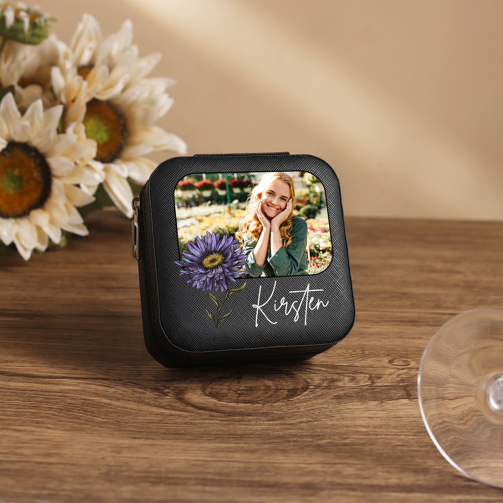Square Jewelry Storage Photo Box-Personalised 1 Name Customized Birthflower Storage Box In Various Colors