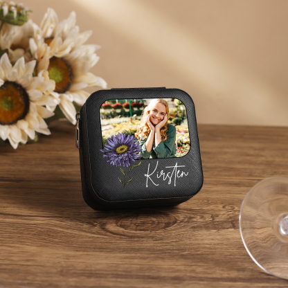 Square Jewelry Storage Photo Box-Personalised 1 Name Customized Birthflower Storage Box In Various Colors