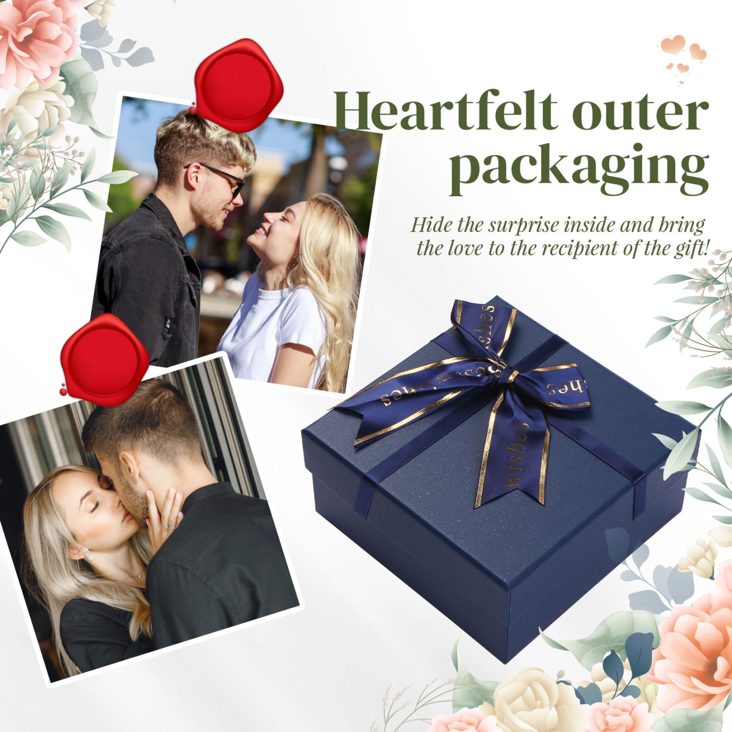 Luxury Blue Gift Box with Ribbon – Paper Material, 15.5 x 15.5 x 7.5cm, Elegant Presentation Box | Jessemade