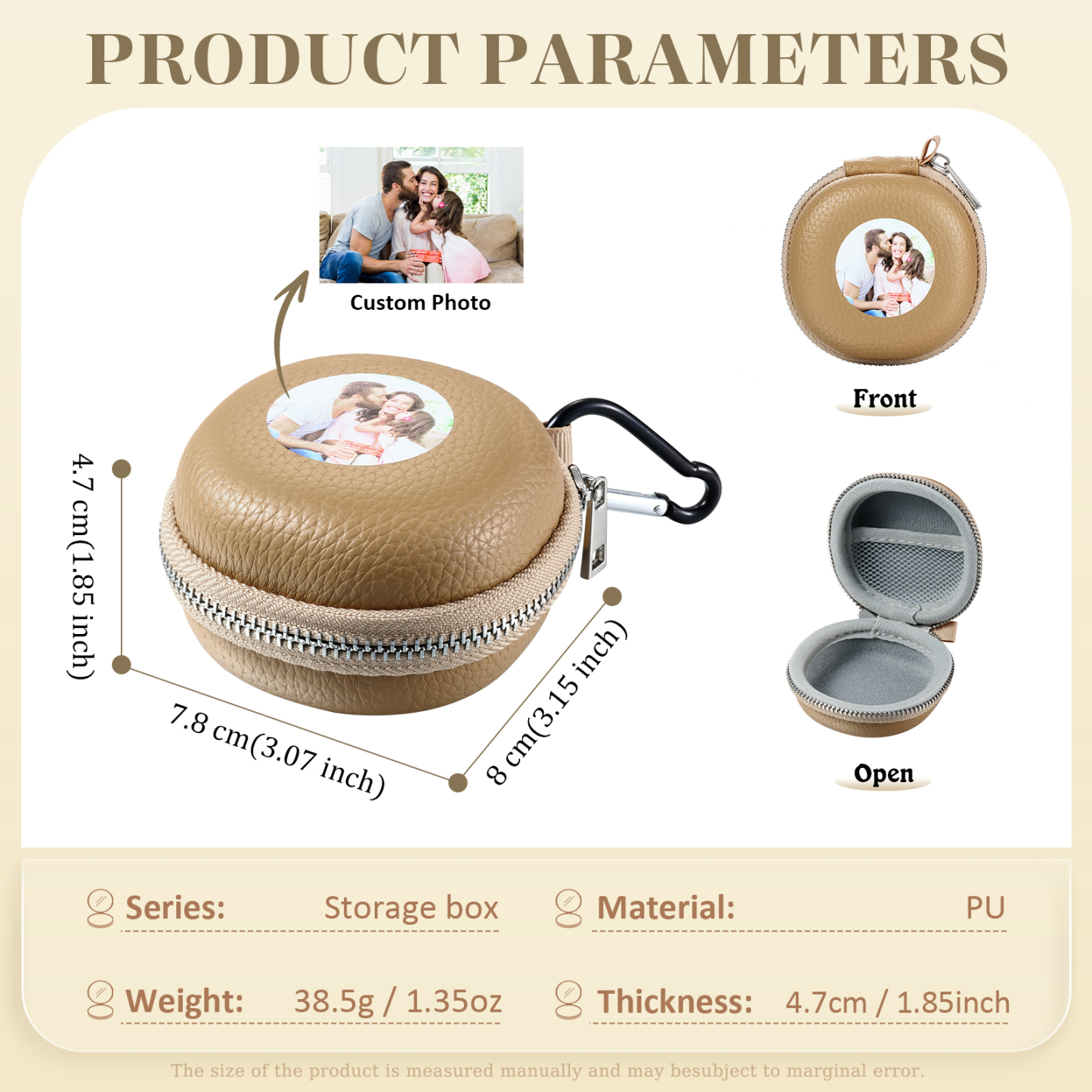 Personalised PU Leather Round Storage Case – Compact & Versatile Organiser