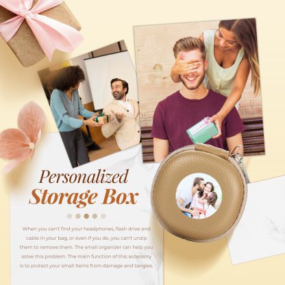 Personalised PU Leather Round Storage Case – Compact & Versatile Organiser