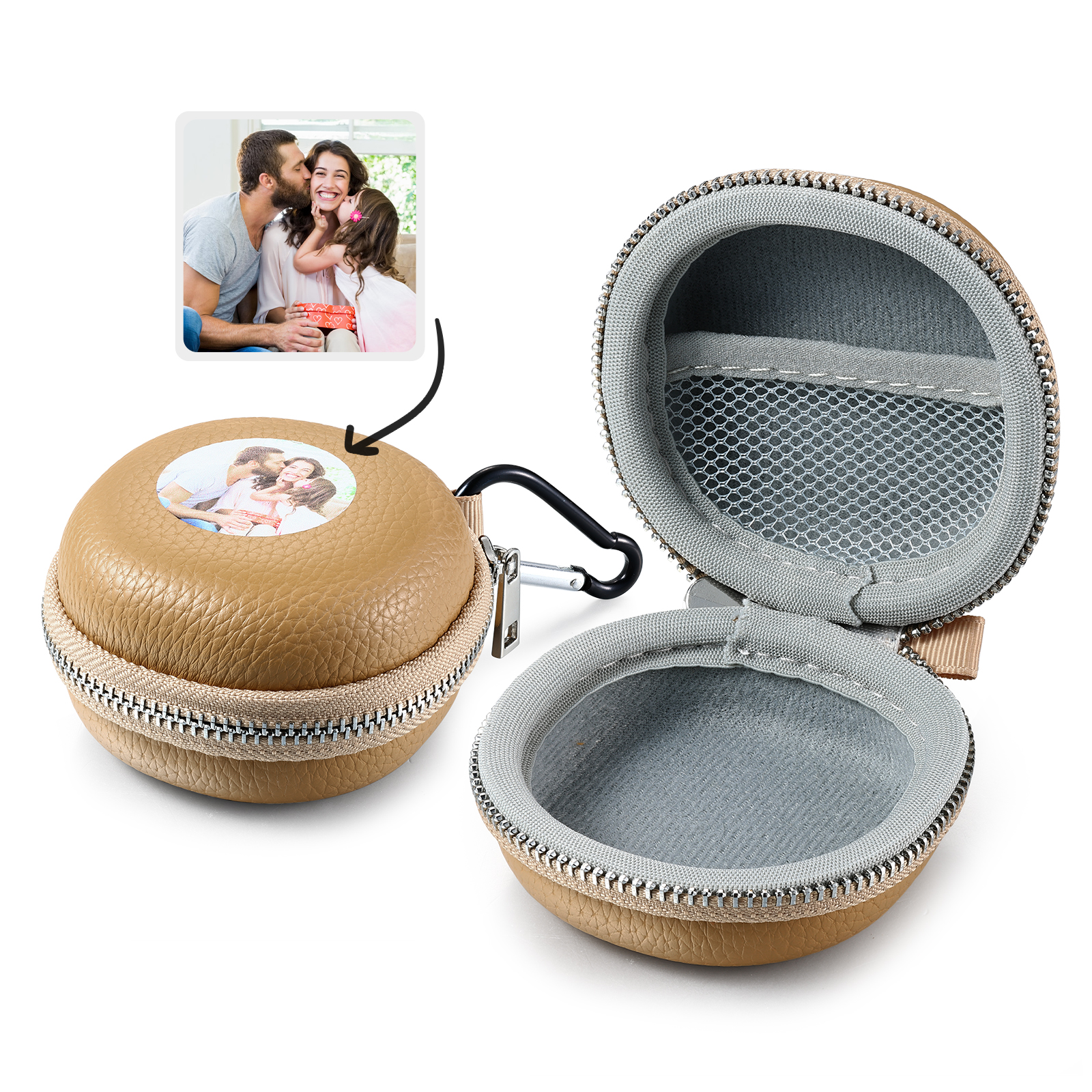 Personalised PU Leather Round Storage Case – Compact & Versatile Organiser