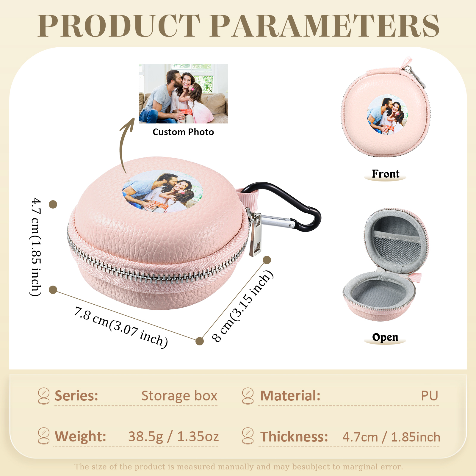 Personalised PU Leather Round Storage Case – Compact & Versatile Organiser