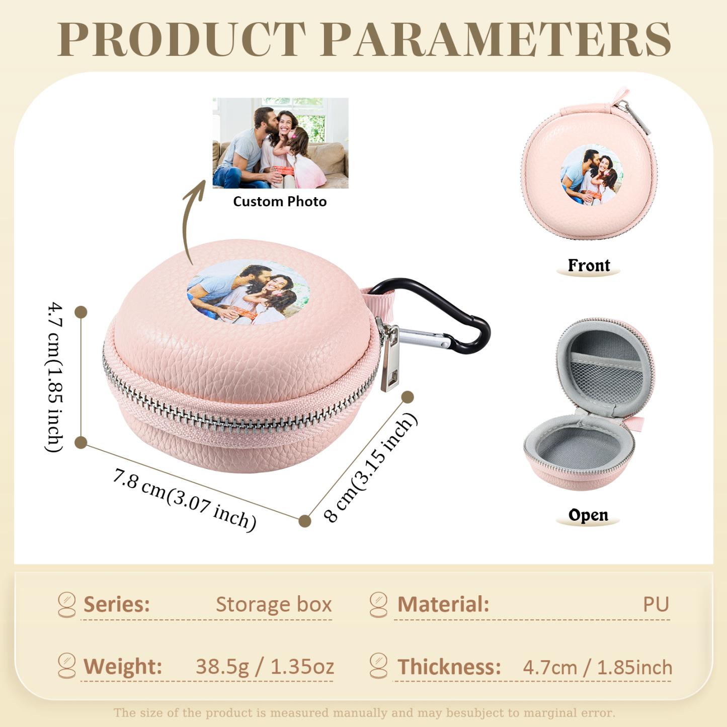 Personalised PU Leather Round Storage Case – Compact & Versatile Organiser