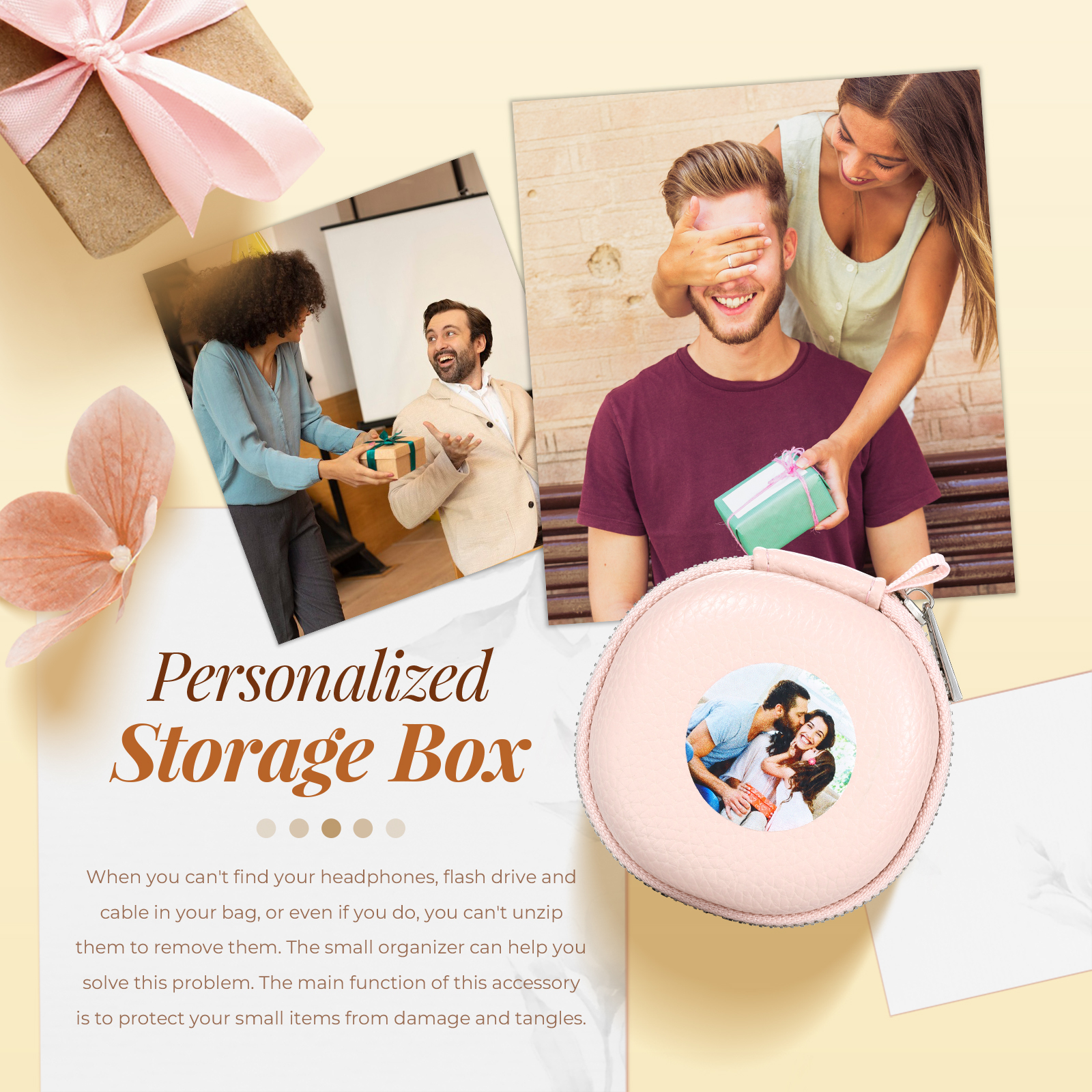 Personalised PU Leather Round Storage Case – Compact & Versatile Organiser