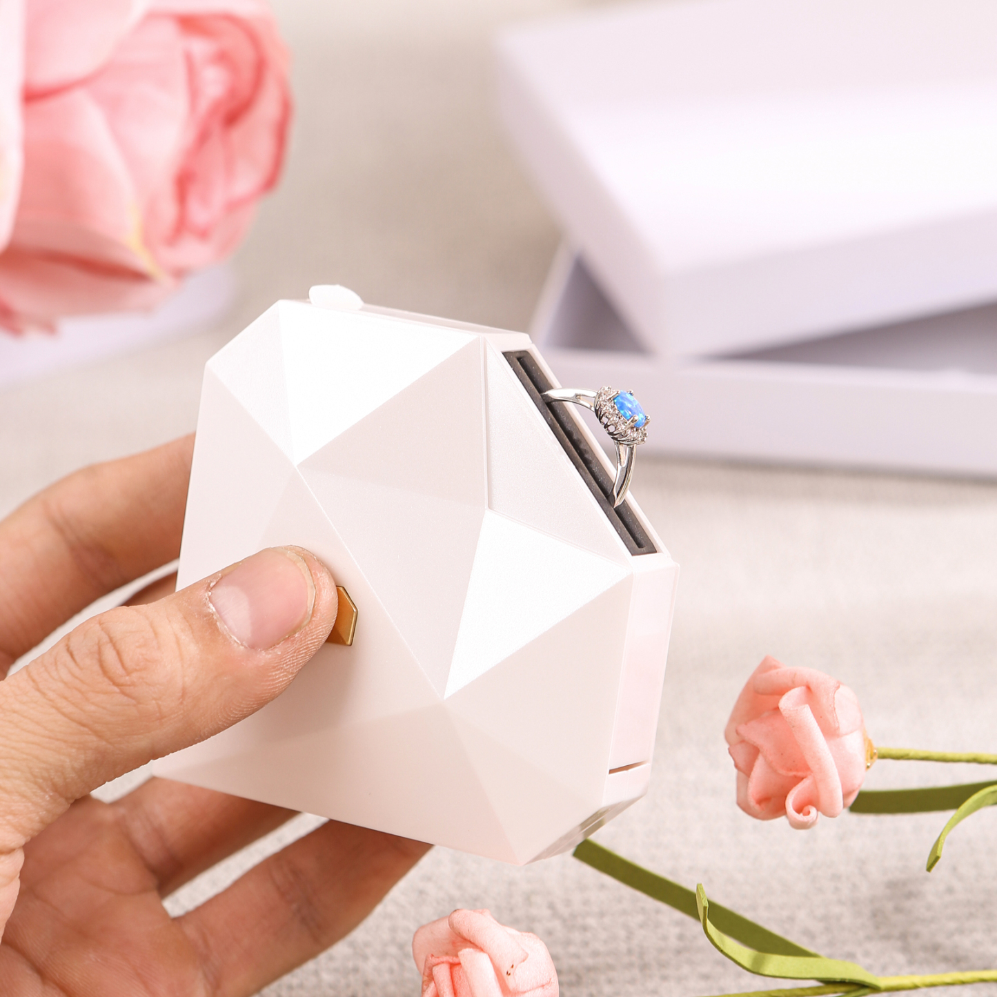 Geometric Heart Ring Box, Elegant Engagement Proposal Jewellery Gift Case | Jessemade