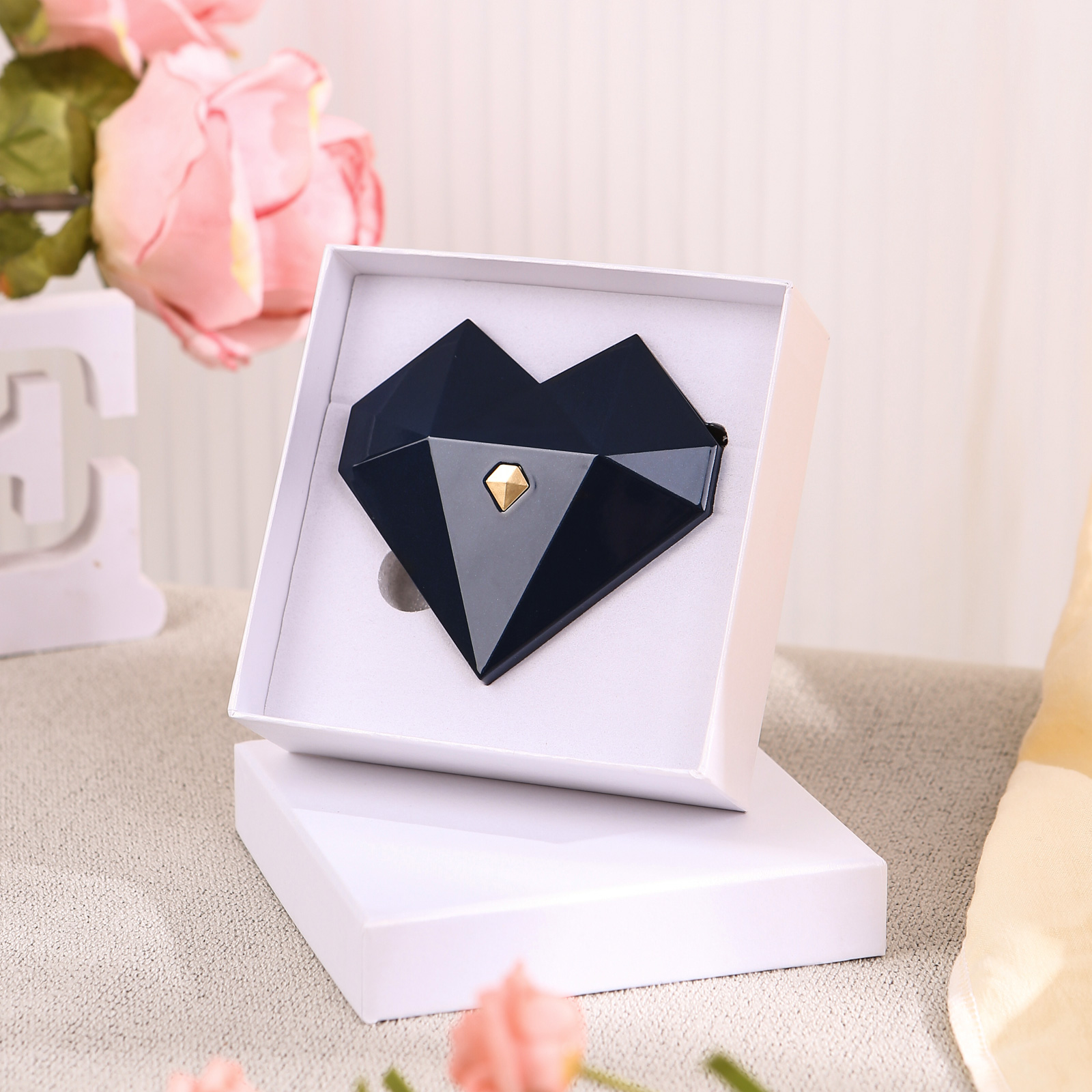 Geometric Heart Ring Box, Elegant Engagement Proposal Jewellery Gift Case | Jessemade