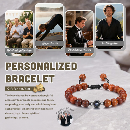Personalised Meditation Rosewood Photo Projection Bracelet