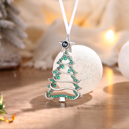 Personalised Photo Projection Christmas Green Tree Star Decoration