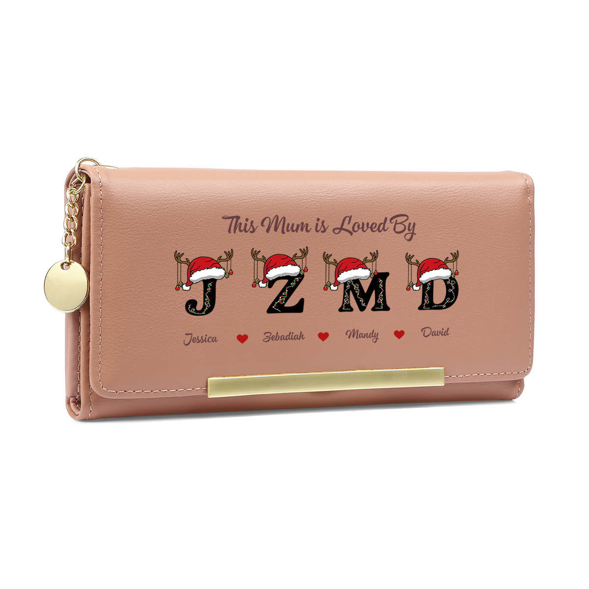Personalised Mum Pink Leather Christmas Wallet with Initials