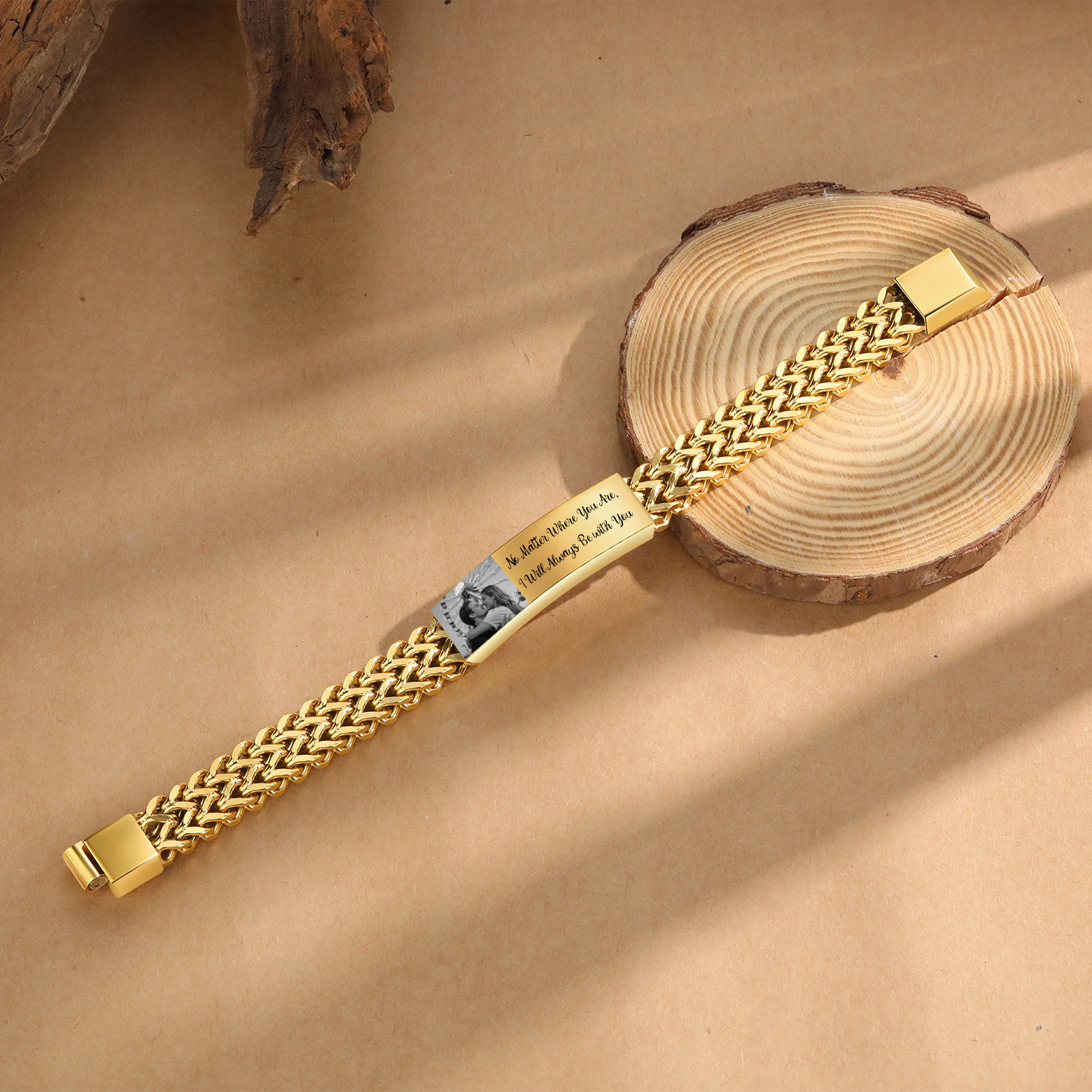 Personalised Men’s Woven Photo Engraved Stainless ID Bracelet