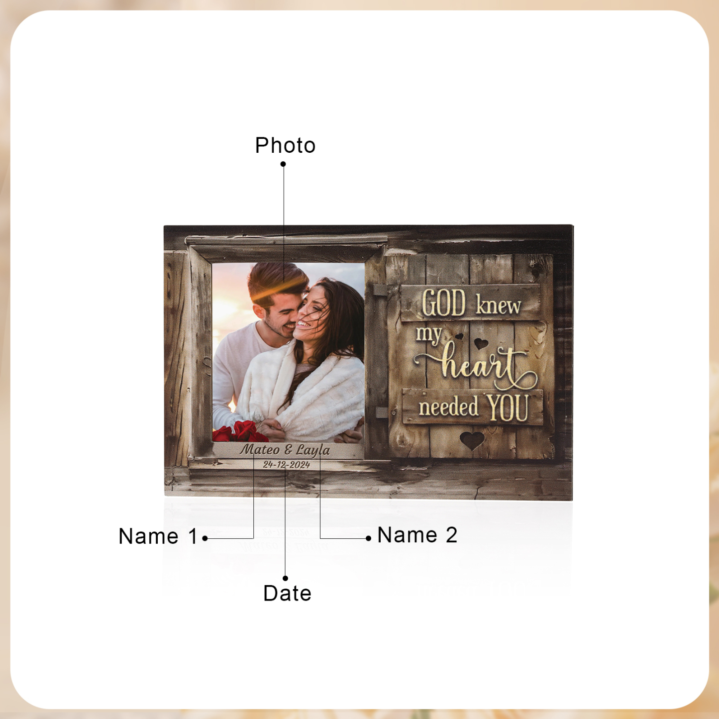 Personalised Wooden Car Sun Visor Clip with Two Names, Photo, and Date – Valentine’s Day Gift for Him/Her | Jessemade