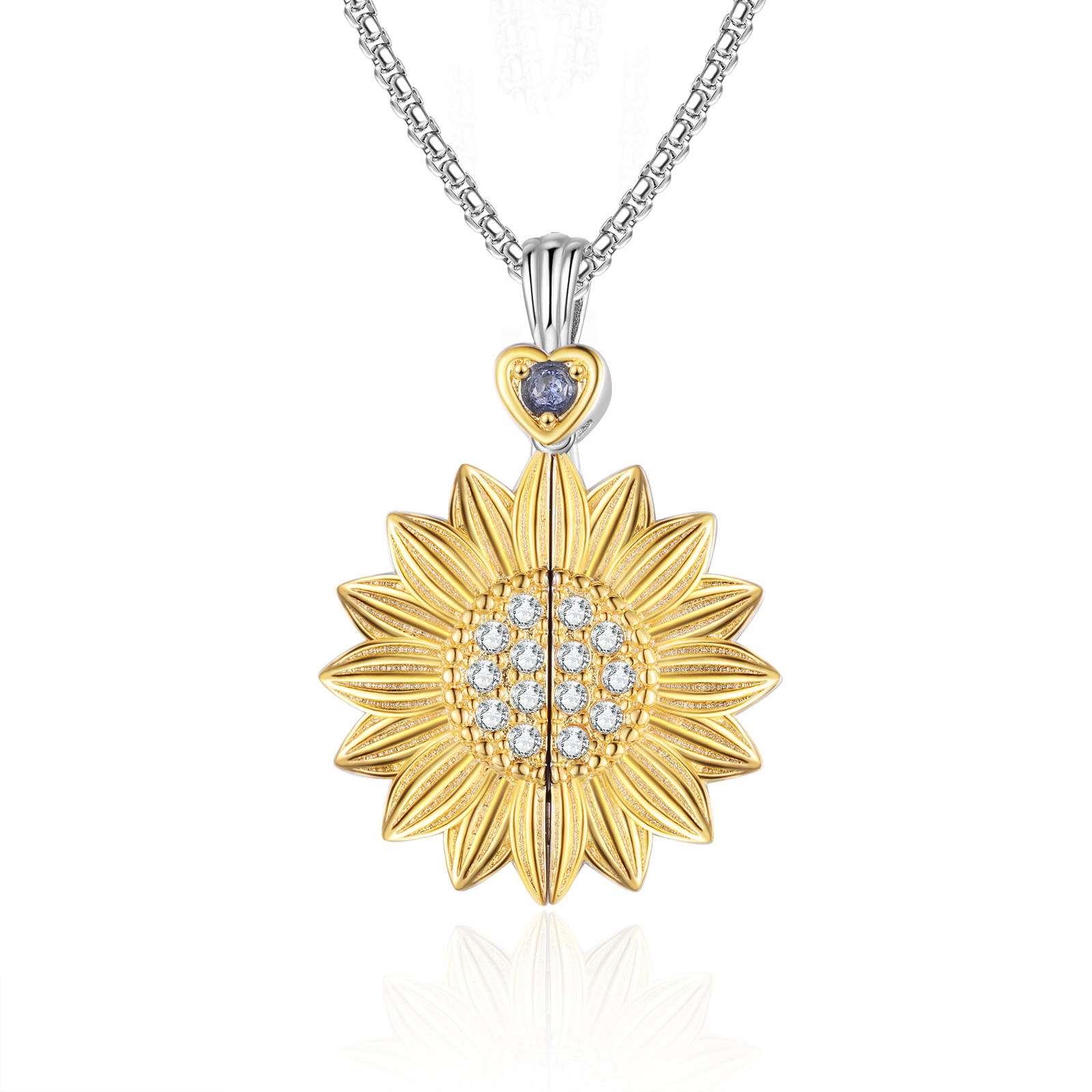 Gold Sunflower CZ Locket Necklace, Personalised