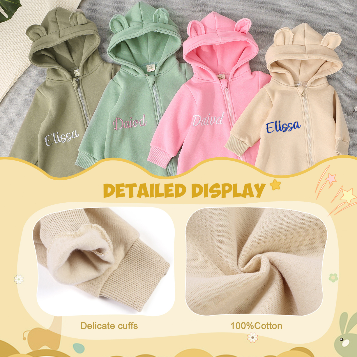 Personalized Baby Onesie – Customized Beige Cotton Romper with Name – Exclusive Baby Gift | Jessemade