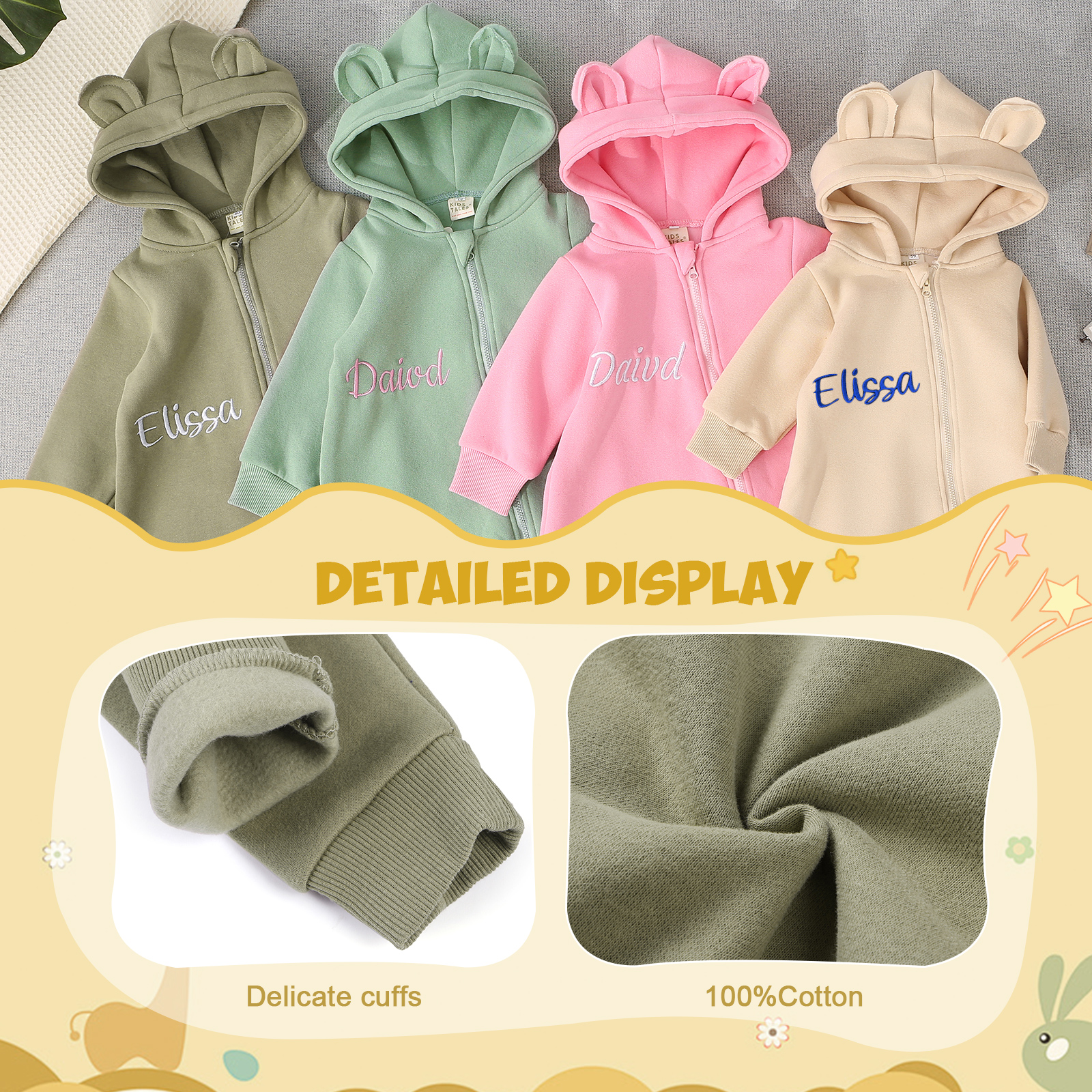 Personalized Baby Onesie – Customized Gray Green Cotton Romper with Name – Exclusive Baby Gift | Jessemade