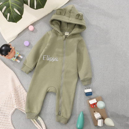 Personalized Baby Onesie – Customized Gray Green Cotton Romper with Name – Exclusive Baby Gift | Jessemade