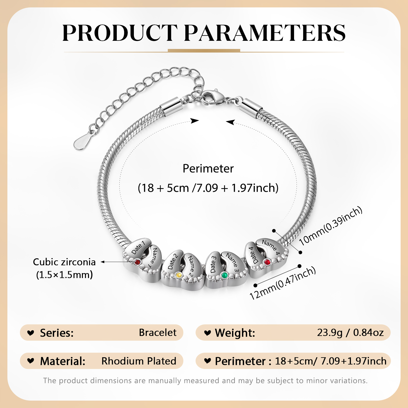 Personalised 2-5 Names Birthstone Feet Bracelet Custom Names and Dates Gift for Women | Jessemade