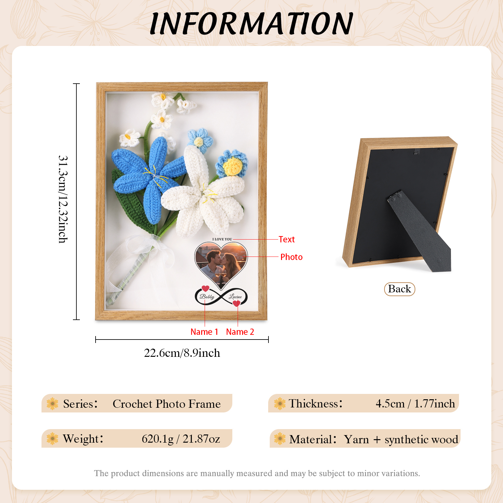 Personalised 3D Tulip Crochet Flower Photo Frame